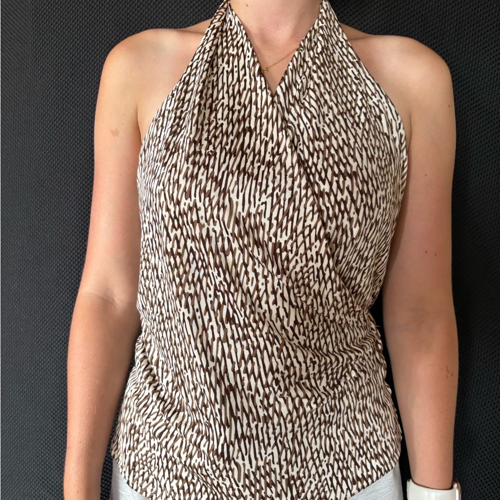 Trina Turk Brown and Cream Halter Tank Top
